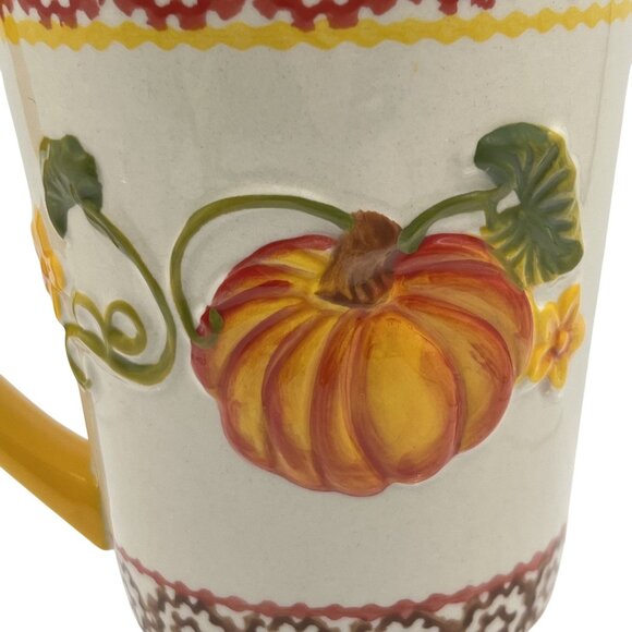 Temptations Hand Crafted & Painted 3D Pumpkin Harvest Mug Spoon & Lid 16 oz 3pcs - Picture 6 of 13